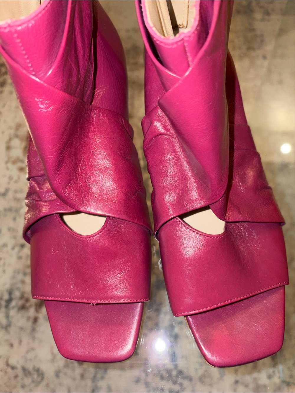 Zara Women’s Open-Toe Ankle Boots - Fuchsia Pink Leather 38 - Picture 3 of 6